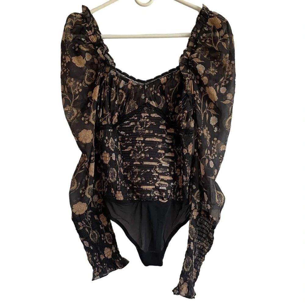 NEW Free People Brunch Date Bodysuit, Black Combo, Size XS